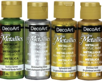 DecoArt Éblouissant Métallique. Peintures acryliques. 2 onces / 59 ml. Pour pochoir, plastique, métal, verre, bois