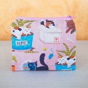 Portamonete kawaii Gatti e piante: per soldi, banconote, monete, tessere e piccoli oggetti come dadi e gioielli. Per borse e tasche.