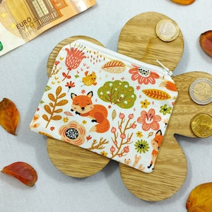 Porte-monnaie kawaii Renards dans le jardin : pochette pour l'argent, les pièces de monnaie, les cartes et les petits objets comme les dés et les bijoux. Pour sacs et pochettes.