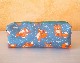 Foxes-themed case doing yoga: rectangular case for pencils and pens, cosmetics, and to organize bag, backpack and desk.