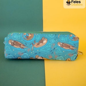 Otters in Love Theme Pencil Case: Rectangular Pencil Case for Pens and Pencils, Cosmetics, and Organize Your Bag, Backpack, and Desk.