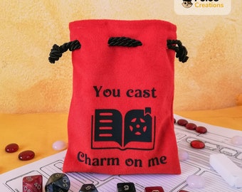 Red Velor Dice Bag, Decorated With a Black Charm Theme