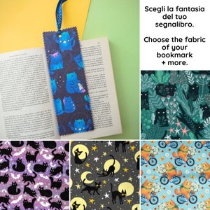 Segnalibro kawaii a tema gatti. Per libri e letture. In cotone e cartoncino, fatto a mano in Italia. Scegli tra tante fantasie diverse.