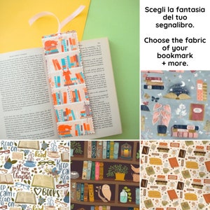 Segnalibro kawaii a tema libri. Per libri e letture. In cotone e cartoncino, fatto a mano in Italia. Scegli tra tante fantasie diverse.