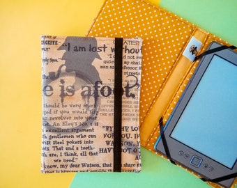 Cover rigida per ebook reader a tema Sherlock Holmes. Per proteggere Kindle e Kobo, nello zaino o in borsa, durante i viaggi. In cotone.