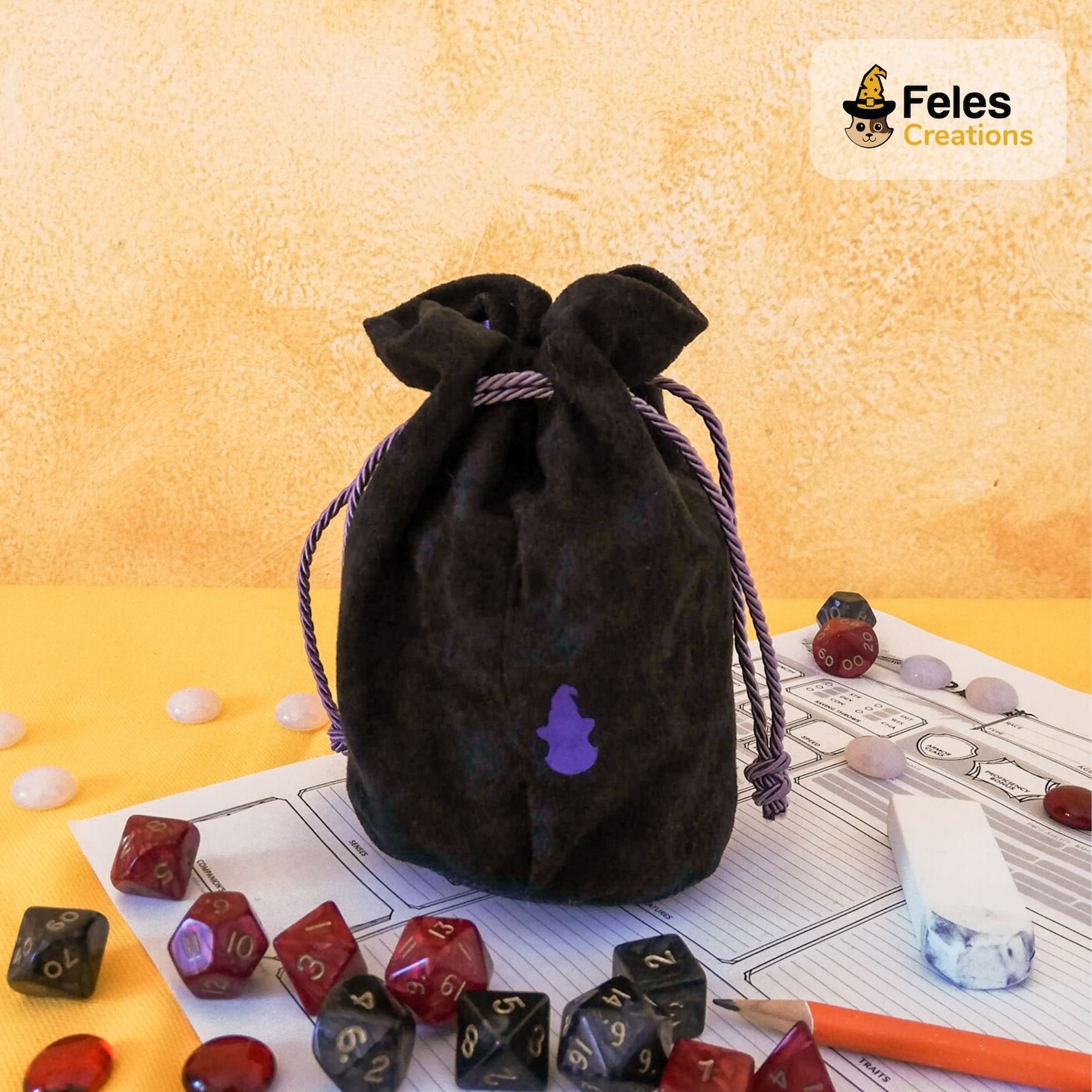 Black Velvet Dice Bag With D20themed Décor and Thief Class. Etsy