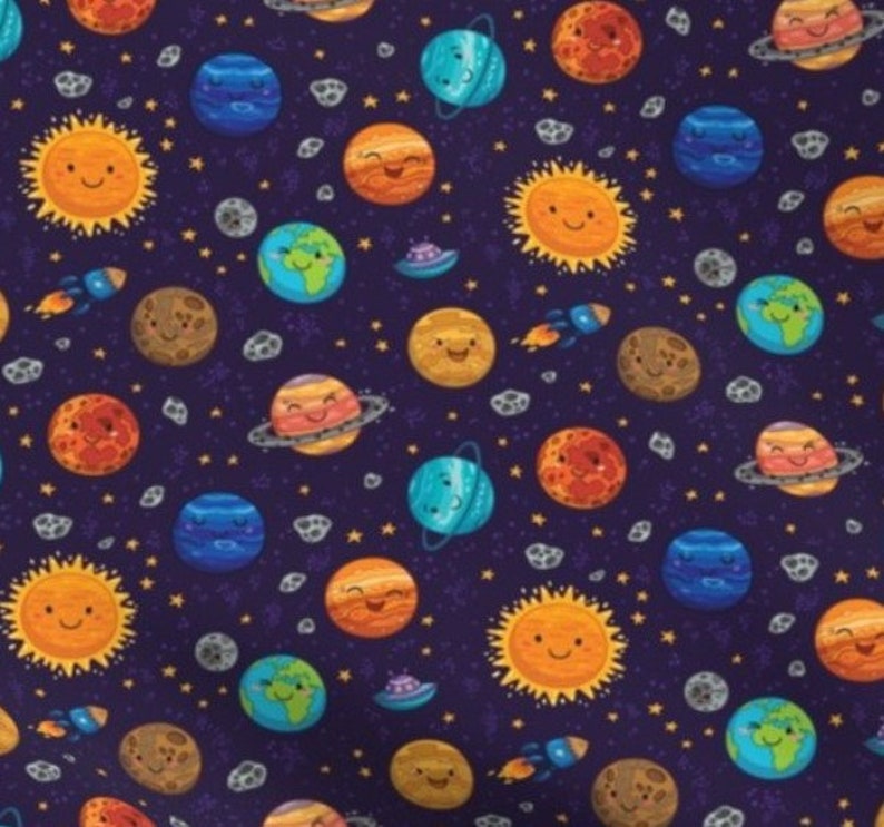 Kawaii wallet themed Smiling planets Cotton earth: for money sun Made in Italy. with lots of pockets cards and documents