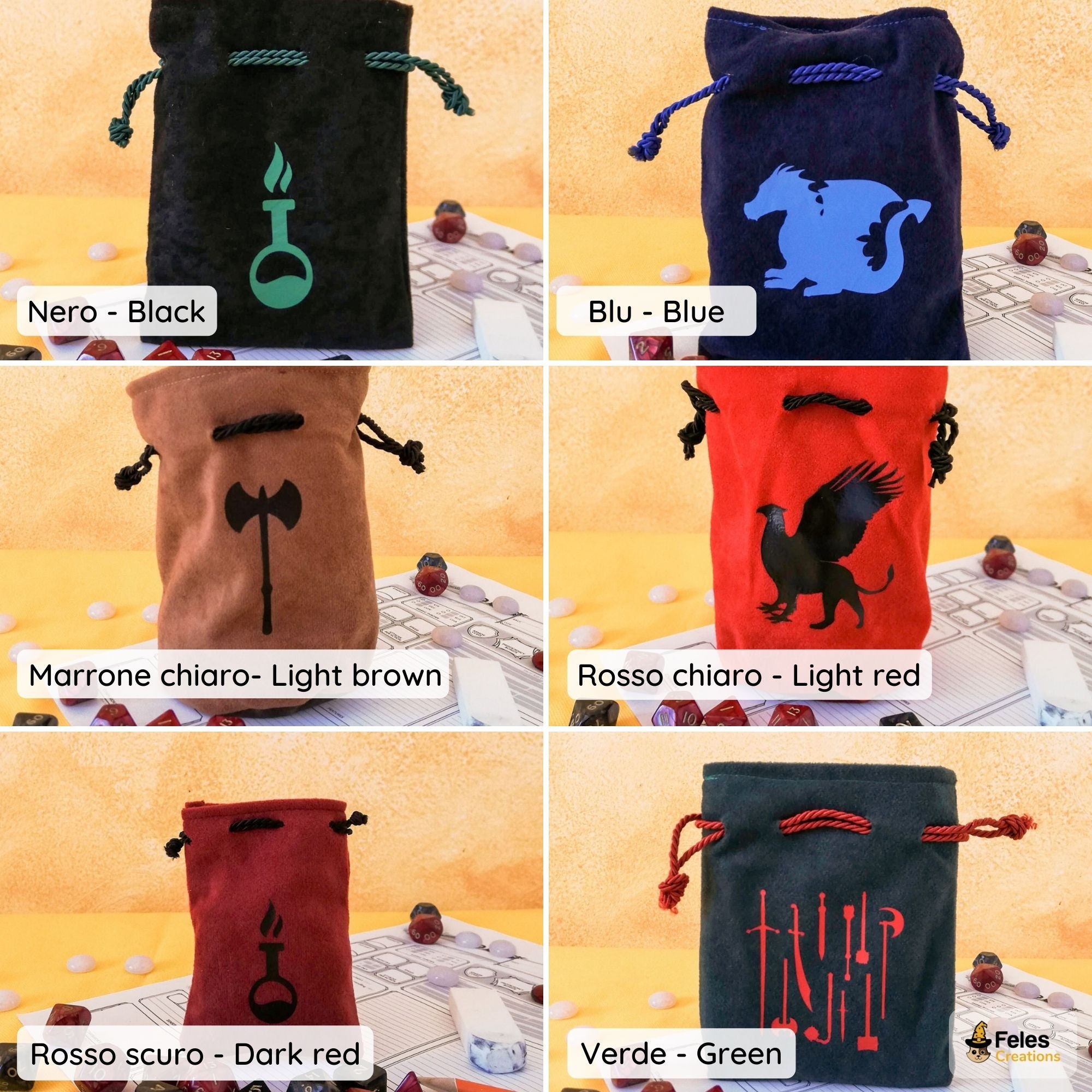 Red Velor Dice Bag, Decorated With a Black Charm Theme