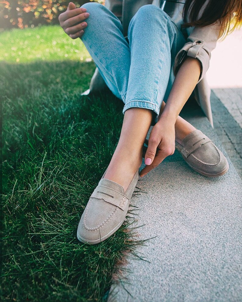 Women Handmade Moccasins in Grey From Natural Suede - Etsy