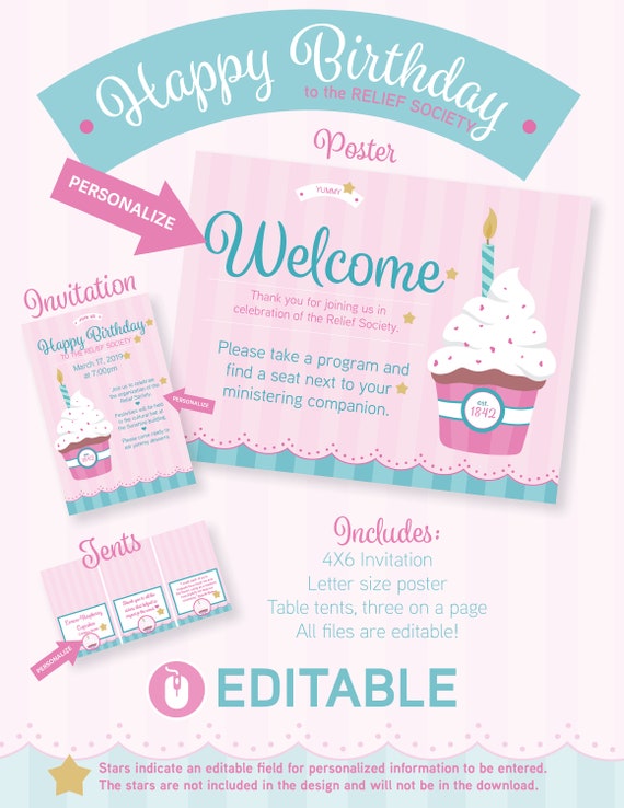 HAPPY BIRTHDAY to the Relief Society Invitation and More | Etsy