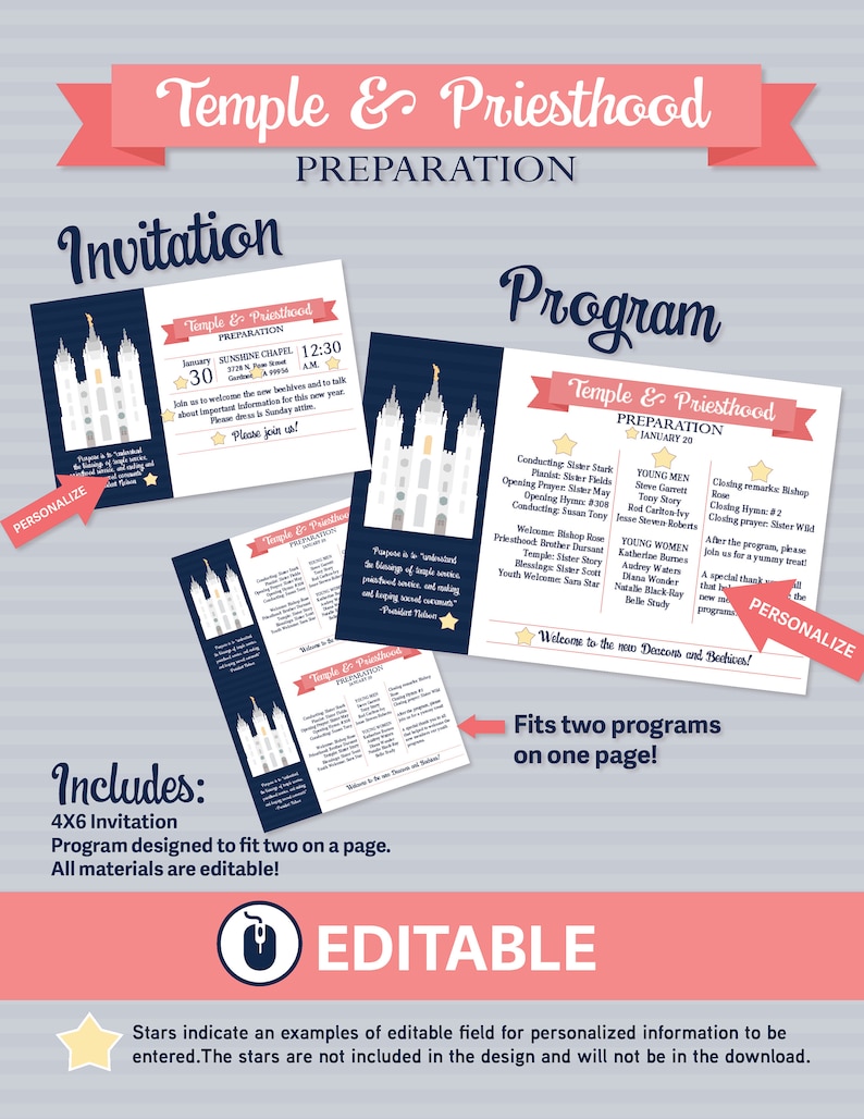 Temple and Priesthood Preparation Invitation and Program Etsy