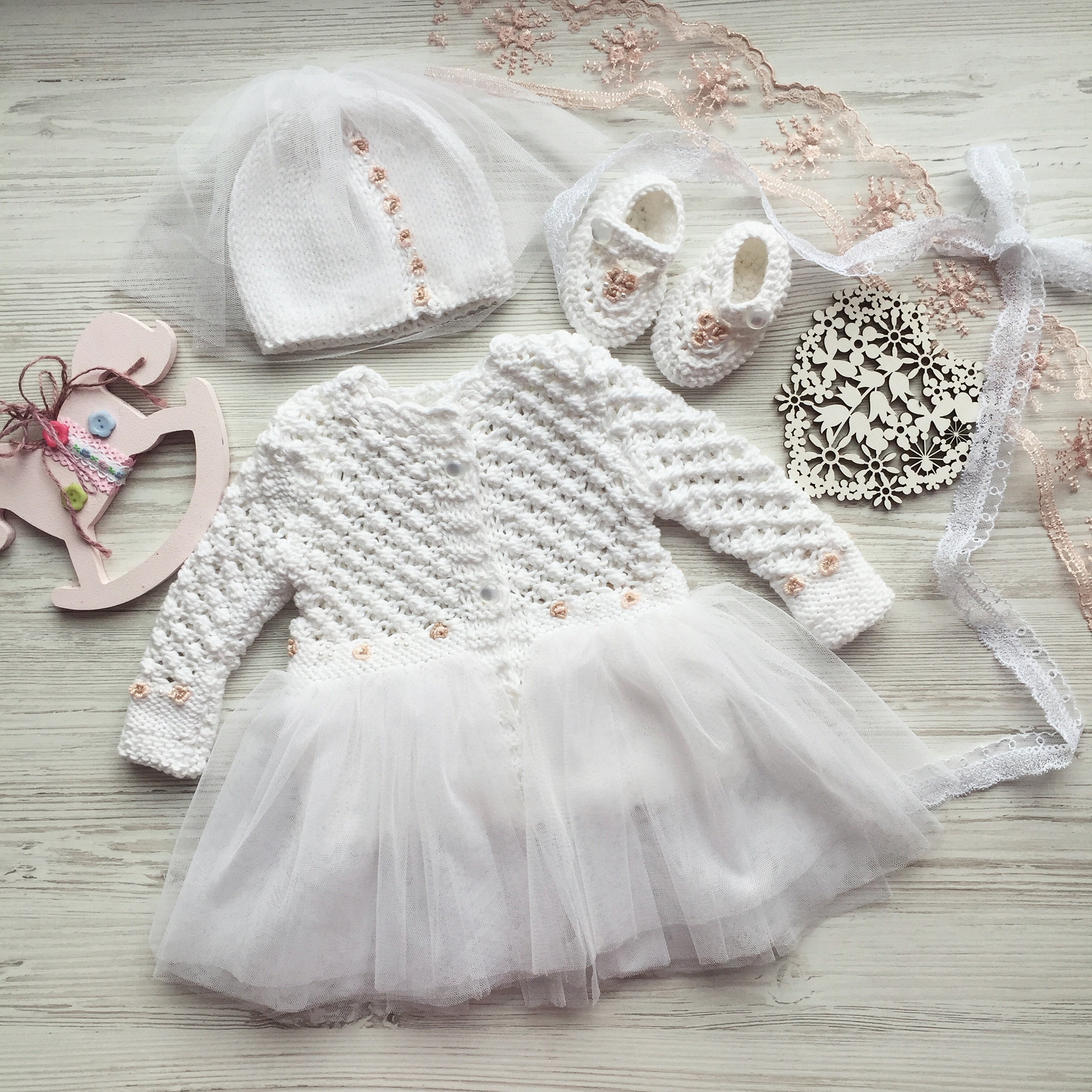 Clothing Set for Baby Born. Newborn Outfit for Baby Girl. Hand Made Knit Dress. Gift for Baby Girl. Take Home Baby Girl Set. Newborn Dress.