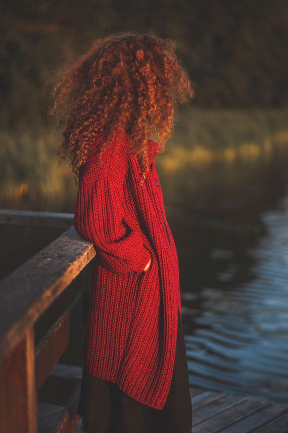 Red Cardigan Wool Cardigan Alpaca Cardigan Cardigan