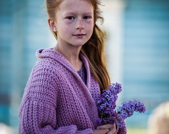 Pink cardigan for kids / pink cardigan / wool cardigan / sweater / knit / knitting coat / long sweater / baby clothes / pullover / knitting