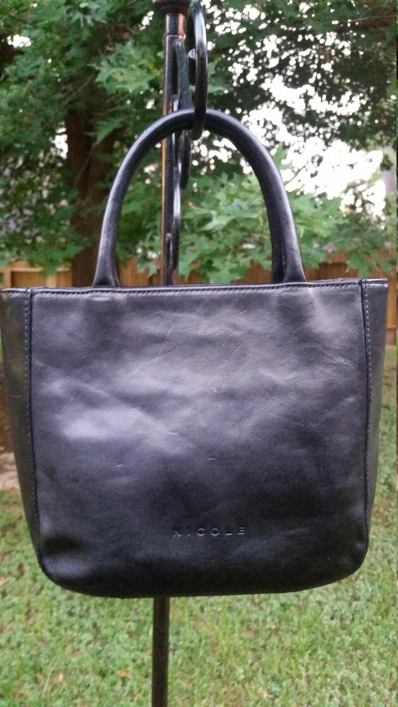Nicole St. Gilles Black Leather Top Handle Bag, Vi
