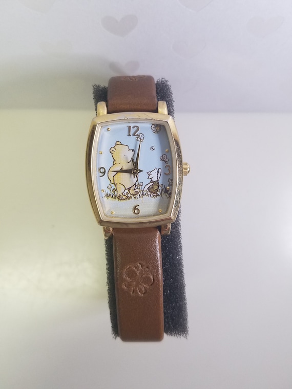 Vintage Disney Winnie the Pooh Piglet Gold Tone Girls womens Quartz Watch 39653 1 Brown Leather Band by SII Marketing New in the Box Etsy Ireland