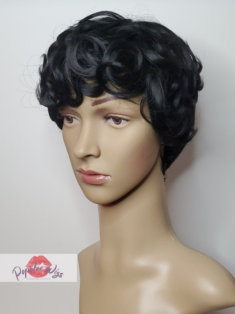 Wig Tapered Short Cut Mohawk Curl Full Cap Wig Pixie Cut Curl Etsy