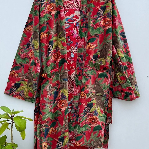 Luxury Velvet House Robe Unisex Kimono Boho Jacket Indian Silk Lined Exotic Christmas Love Classic Gift Elegant | Rich Chic Wine Maroon Red