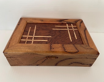 Wooden Jewellery Box - Marri and Jarrah Burl with Maple veneer strips - small