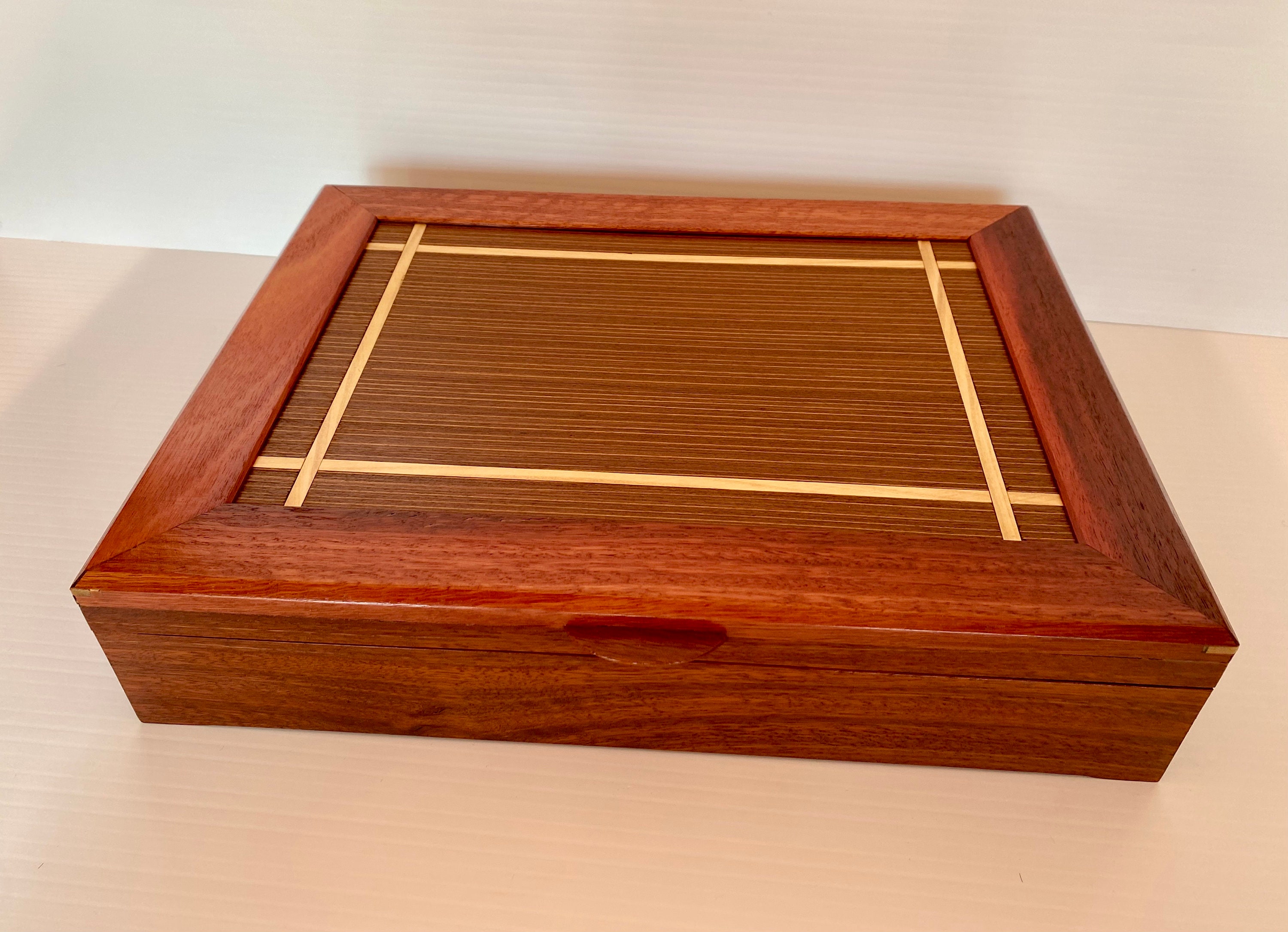 Domed Box of Red Wood Veneer With Velvet Lining