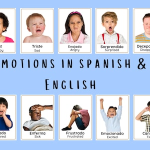Tarjetas de emociones en español Tarjetas didácticas Montessori bilingües Sentimientos con imágenes de personas reales Recursos para la educación en el hogar Niños aprendiendo español