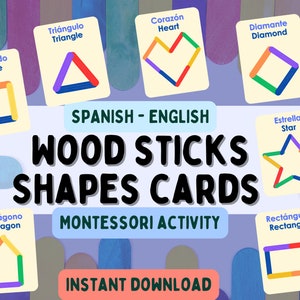 Montessori Activity For Kids Popsicles Shapes Cards Activity for Toddler Bilingual Shapes Activity to Learn Spanish for Kids Spanish Cards