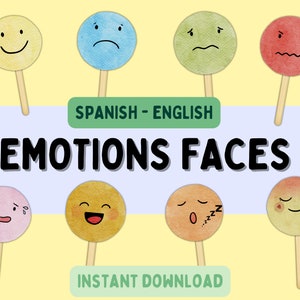 Caras de Emociones Bilingüe para niños Caras de Emociones para manualidades para niños pequeños aprendiendo sentimientos en español para centros preescolares bilingües