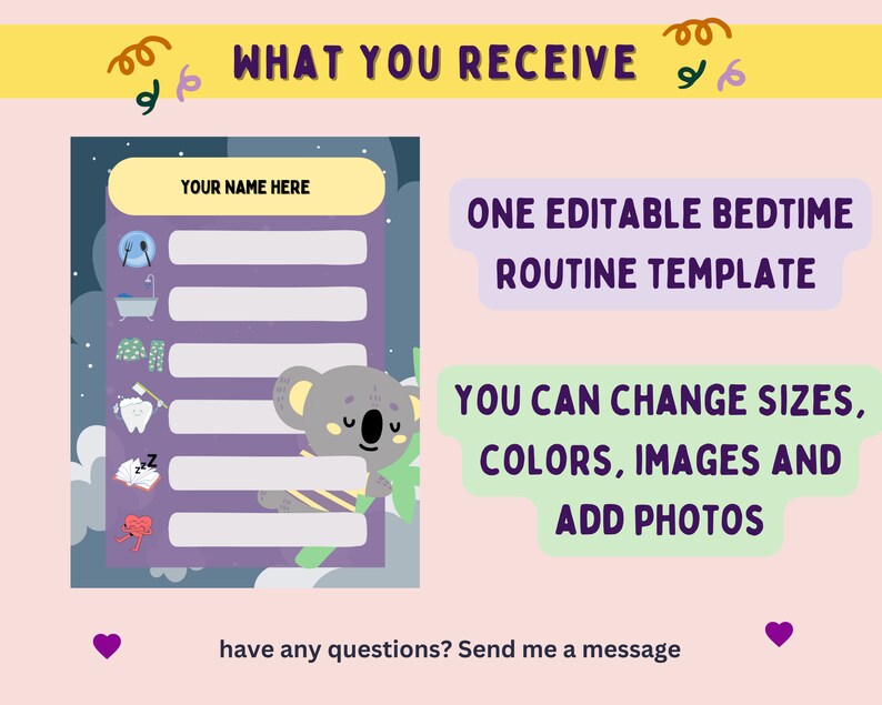 EDITABLE Kids Bedtime Routine in Spanish and English Bilingual Etsy