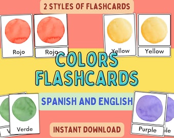 Kolory Flashcards dla przedszkola Montessori Kolory Flashcards Aktywność Edukacja dwujęzyczna Hiszpańskie Kolory Flashcards dla hiszpańskich kart szkolnych