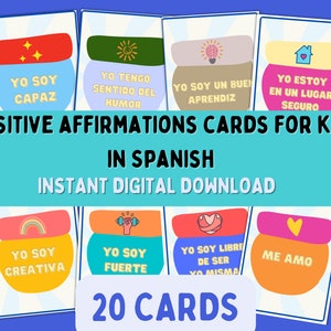 Espagnol Affirmations positives pour les enfants | Afirmaciones positivas para niños |Cartes d'estime de soi bilingues pour enfants| Tarjetas en espagnol