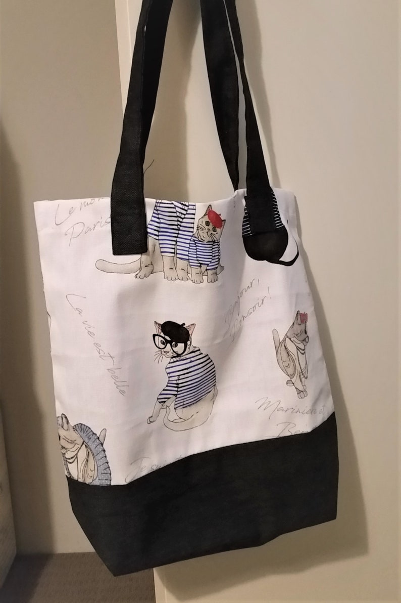 Free Shipping World Wide French Cats Tote Cotton Linen Tote bag Eco Bag Shopping Bag Library Grocery bag Tote Bag Gift for her
