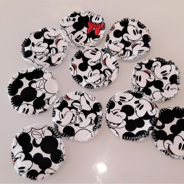 Makeup remover pads, Free Shipping Handmade Mickey Mouse eco friendly face pads set of 10pcs, Reusable face wipes, Makeup wipe, Eco wipes