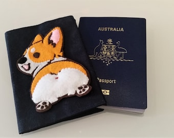 Free Shipping Corgi Felt Hand Stitch Passport Holder Cover, Dogs Lovers, Passport Case, Travel Gift, Gift for Her, Gift for Kids, Travellers