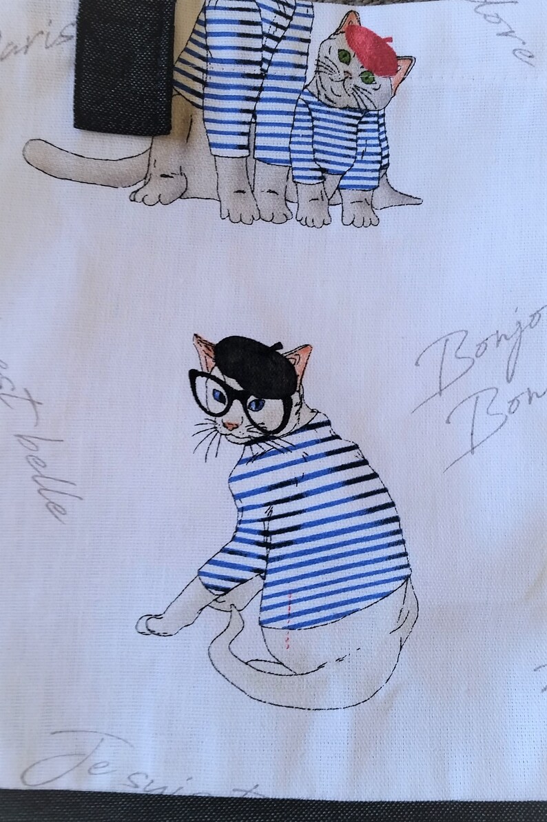 Free Shipping World Wide French Cats Tote Cotton Linen Tote bag Eco Bag Shopping Bag Library Grocery bag Tote Bag Gift for her