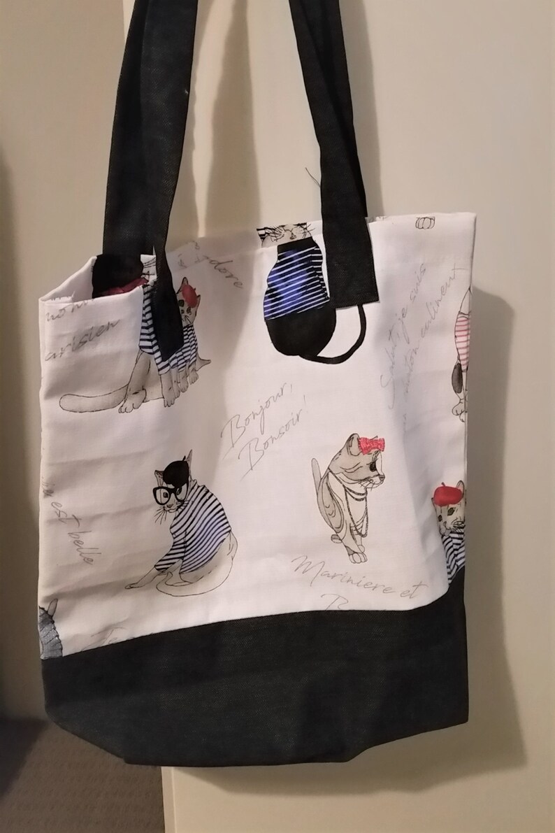 Free Shipping World Wide French Cats Tote Cotton Linen Tote bag Eco Bag Shopping Bag Library Grocery bag Tote Bag Gift for her