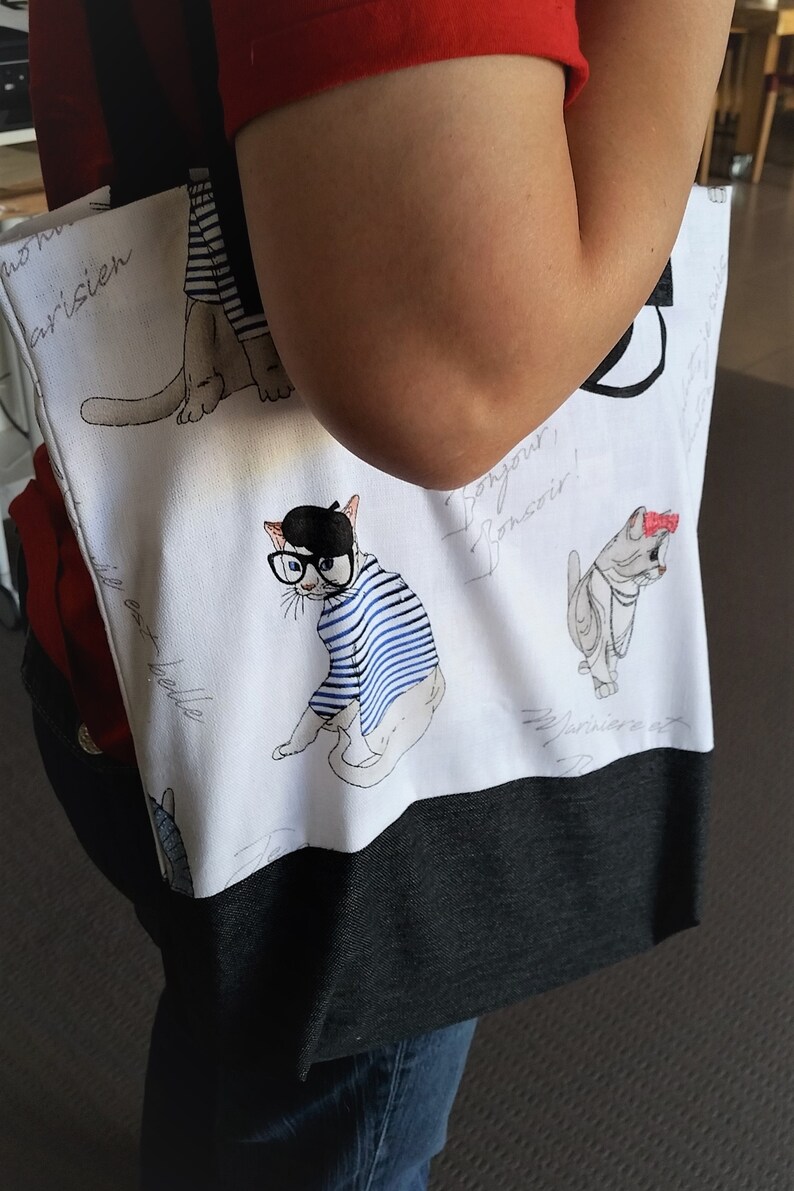 Free Shipping World Wide French Cats Tote Cotton Linen Tote bag Eco Bag Shopping Bag Library Grocery bag Tote Bag Gift for her