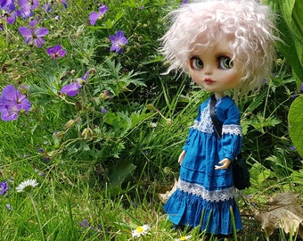 Boho dark blue dress for 1/6 blythe doll - Blythe outfit
