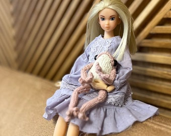 Boho light lilac dress for 1/6 blythe doll - Pullip mori dress - Vintage momoko outfit