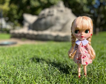 Vintage mushroom dress for 1/6 blythe doll - Licca outfit