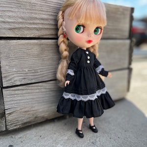 Boho black and white dress for 1/6 blythe doll - Blythe outfit