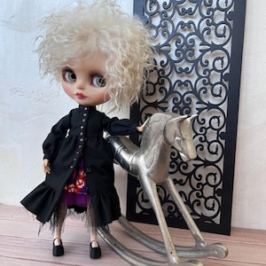 Boho Black Coat for Blythe Doll: Romantic Shabby Chic Outfit