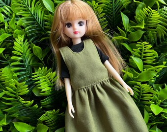 Linen Pinafore Dress for Blythe, Pullip, Licca Dolls