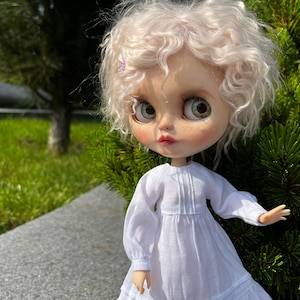 Boho white linen dress for 1/6 blythe doll - Blythe outfit