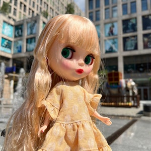 Boho Yellow Cotton Dress for Blythe Doll: Mori Style Outfit