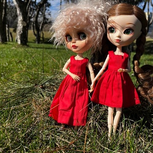 Basic red dress for 1/6 blythe doll - Pullip outfit