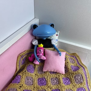 Micro crochet purple granny square blanket for dollhouse