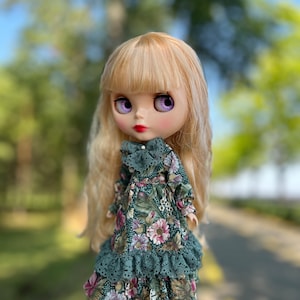 Boho Floral Dress for Blythe Doll: Green Mori Outfit