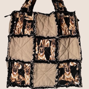 German Shepherd Rag Quilt Tote, Unique Handcrafted Tote for German Shepherd Mom, Stylish Dog Lover Gifts, German Shepherd Gifts