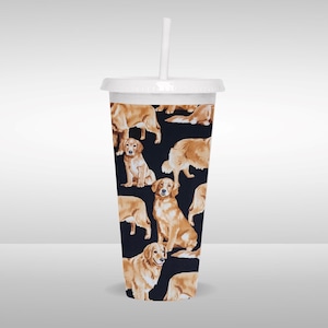 Golden Retriever Coffee Cup Cozy, Starbucks Iced Drink Cozy, Dog Themed Coffee Cup Cover, Insulated Fabric Cup Sleeve, Cup Insulator