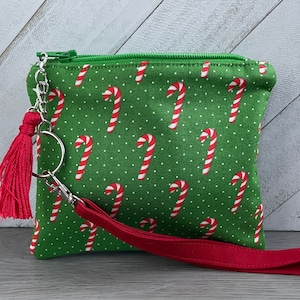 Candy Cane Pouch, Christmas Wristlet Bag, Change Purse, Coin Pouch, Christmas Zipper Bag, Accessories Bag, Small Clutch Purse, Gift Idea
